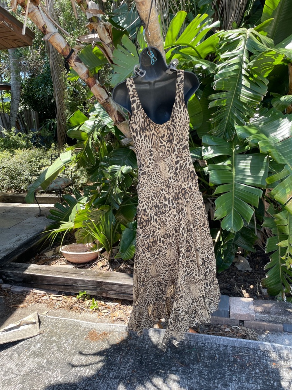 bias, cut, leopard print drop waste dress with raw edge fringe - Picture 6 of 10